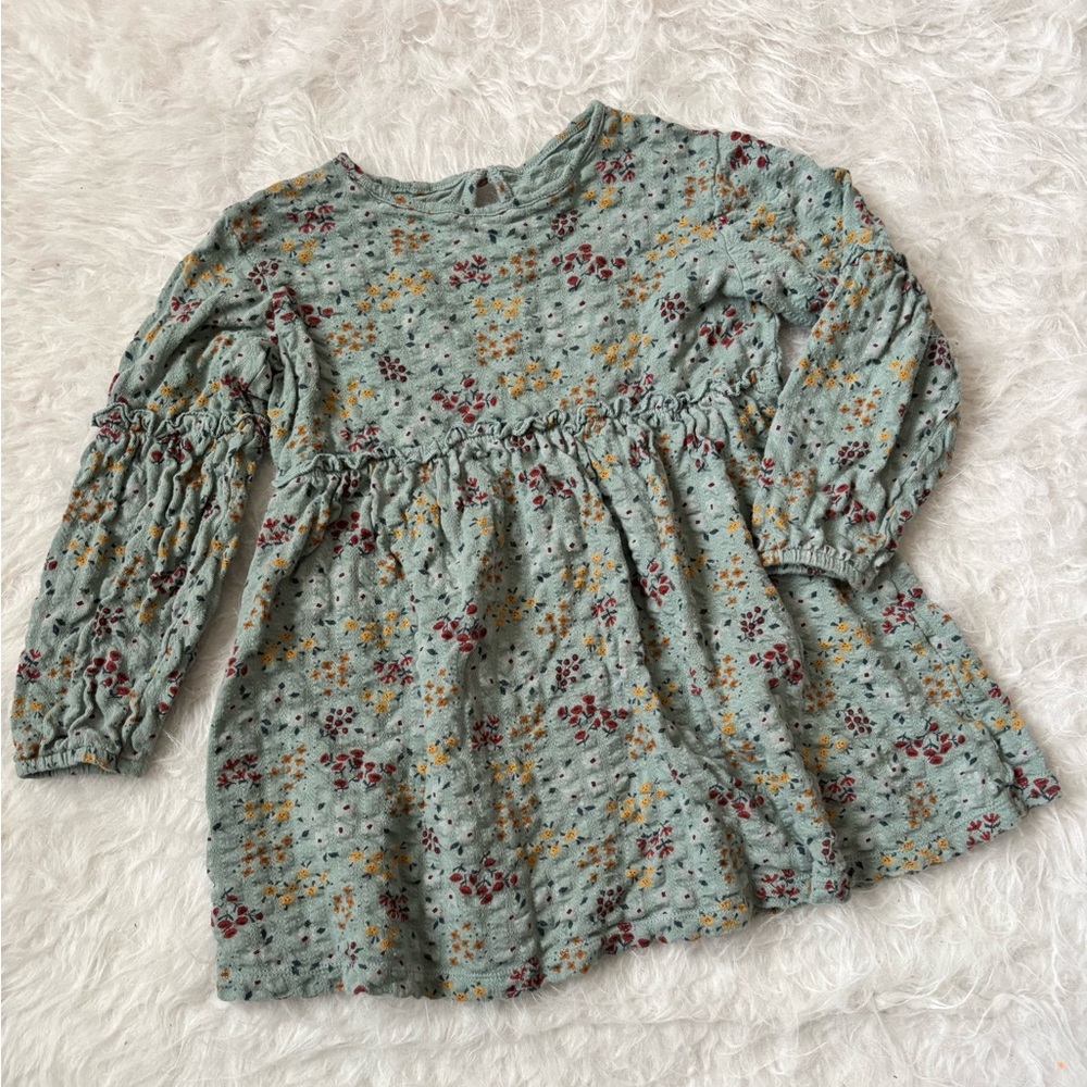 Spring Ditzy Floral Little Girls Casual Dress - 98% Organic Cotton
